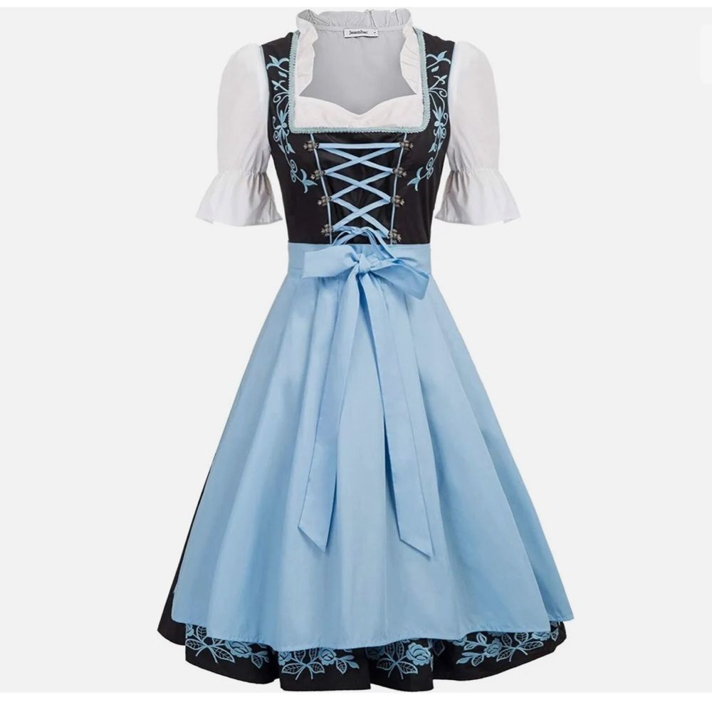 XL16-18 Trachten,Oktoberfest,Germanfest Dirndl Dress,3-pc,Blue Roses embroidered